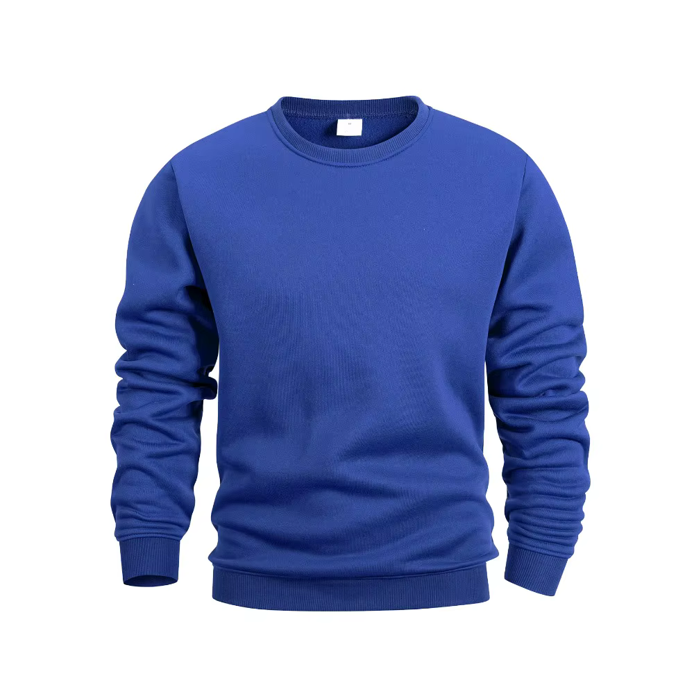 Sweat à capuche chaud en polaire pour hommes, sweat-shirt uni à col rond, pull décontracté à manches