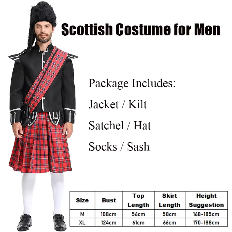 Halloween adulte Highlander Scotsman déguisement Ecosse Kilt uniforme vêtements Tartan rouge hommes 