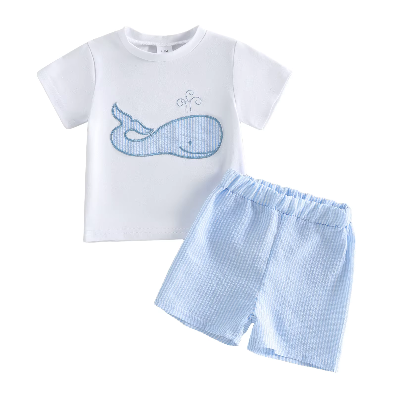 Tenues d'été pour garçons, t-shirts à manches courtes avec broderie de baleine, short à rayures à ta