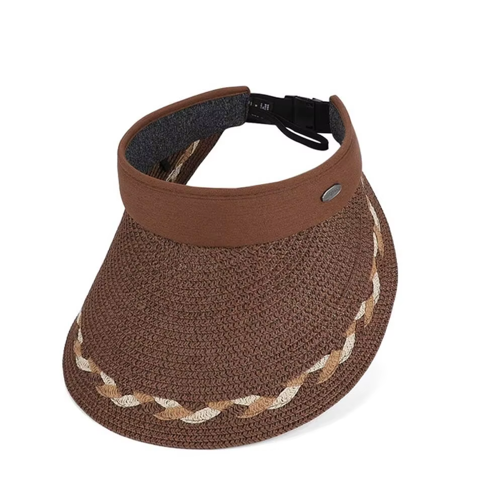 Casquette de printemps portable à visière en paille, respirante, en polyester, à large bord, tissée,