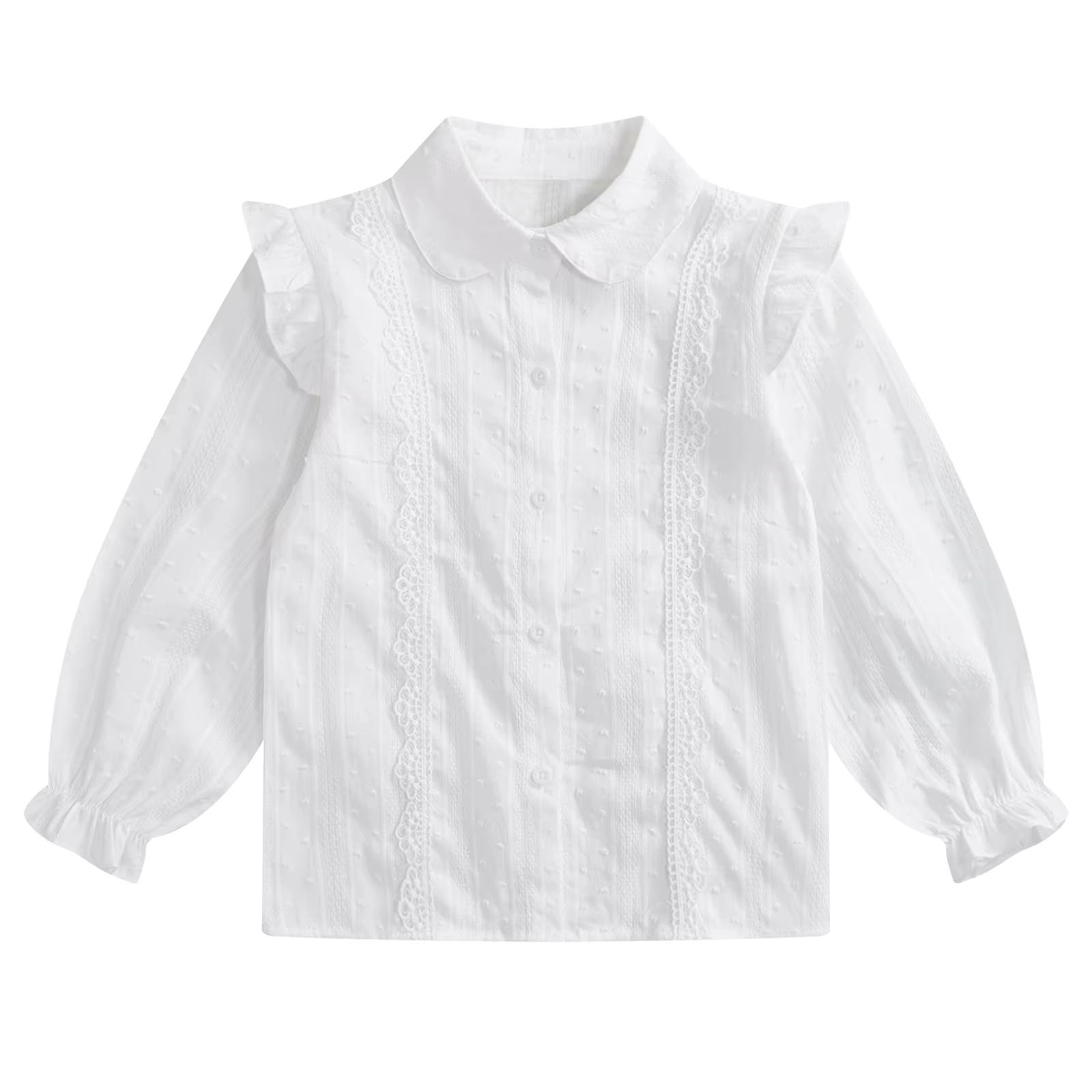 Uniforme scolaire décontracté pour enfants, chemises pour filles, col en dentelle mignonne, manches 