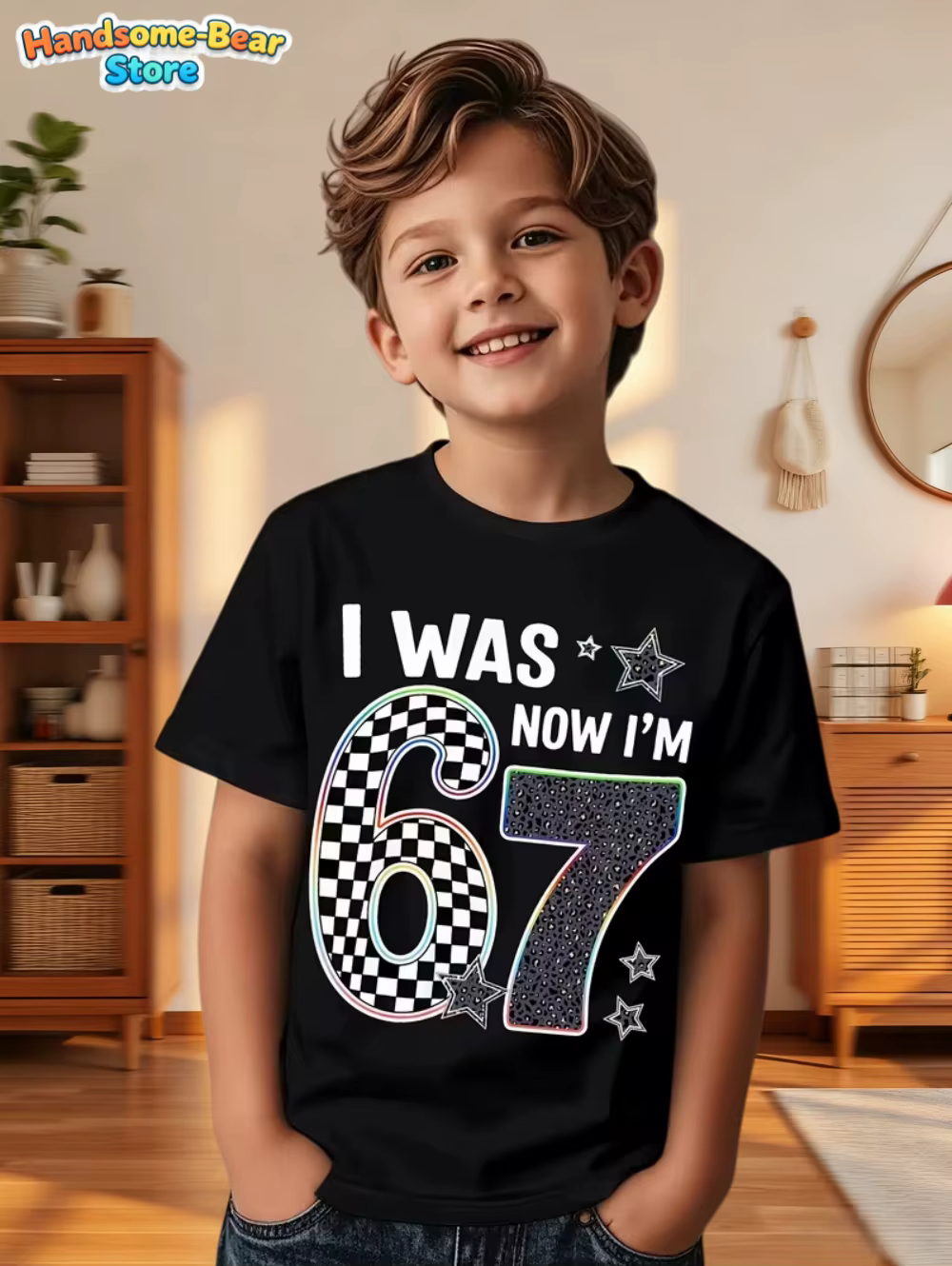 67 Meme T-Shirt pour enfants 6-7 ans cadeaux de fête d'anniversaire été à manches courtes t-shirts c