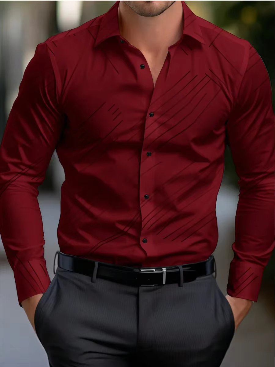 Chemise formelle pour hommes, chemise bout à bout, manches longues, revers rayé, chemise décontracté