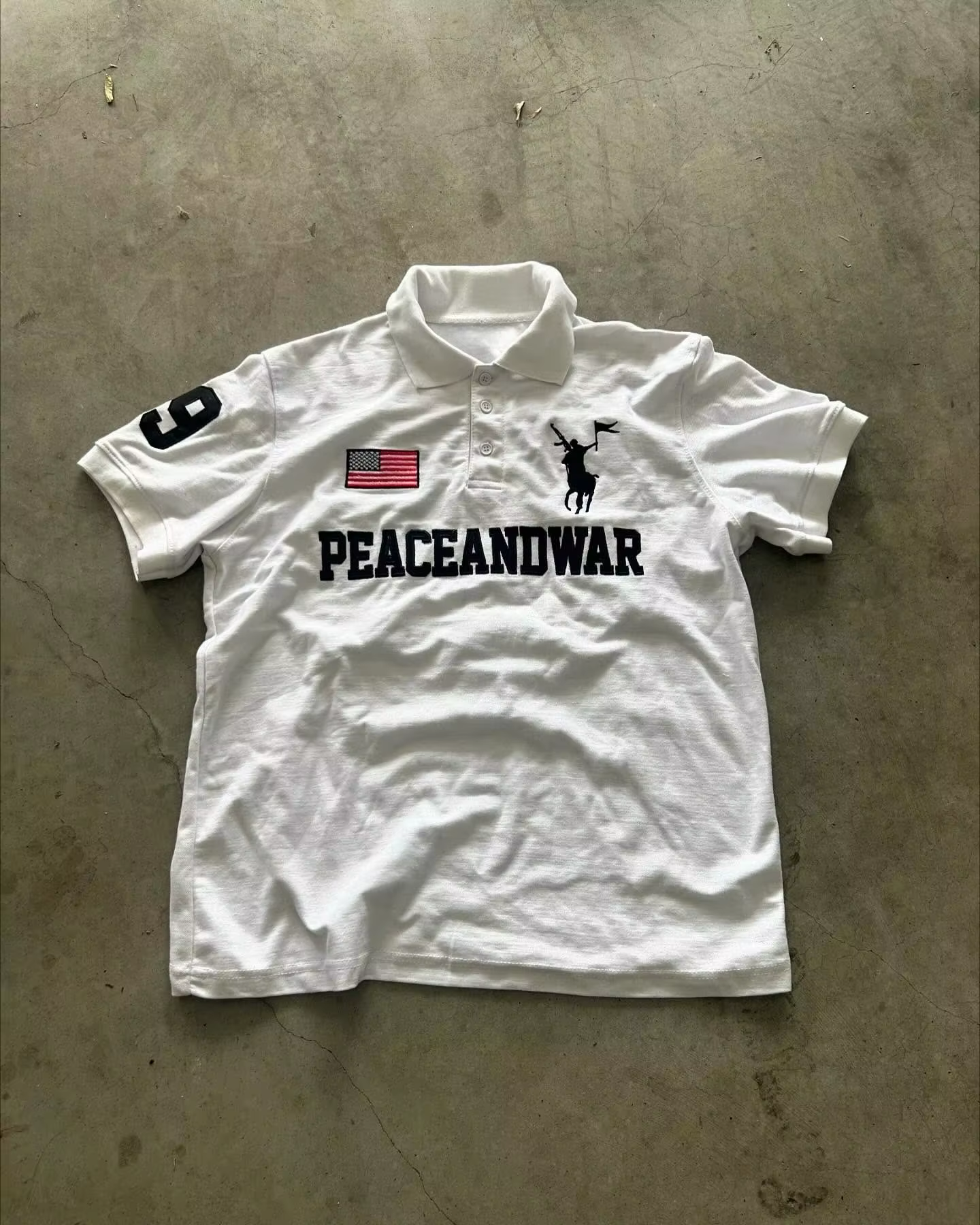Hip Hop hommes vêtements drapeau de la paix amérique rétro Polo Y2k Streetwaer lettre broderie rever