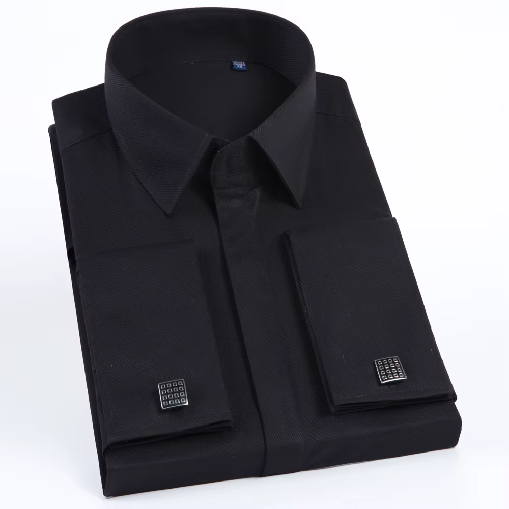Chemise habillée à manches longues pour hommes, boutons cachés devant, manchette française, col parf