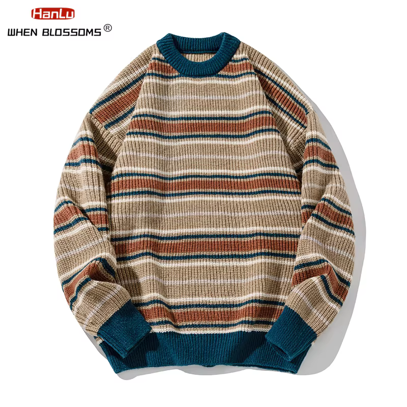 Mode coréenne Vintage rayé tricot pull hommes femmes pull Couple tricoté manteau automne hiver ample