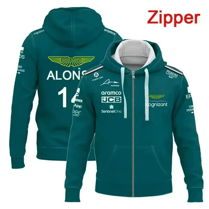 Aston Martin Fernando Alonso n° 14 sweat à capuche zippé pour hommes et femmes, mode décontractée, p