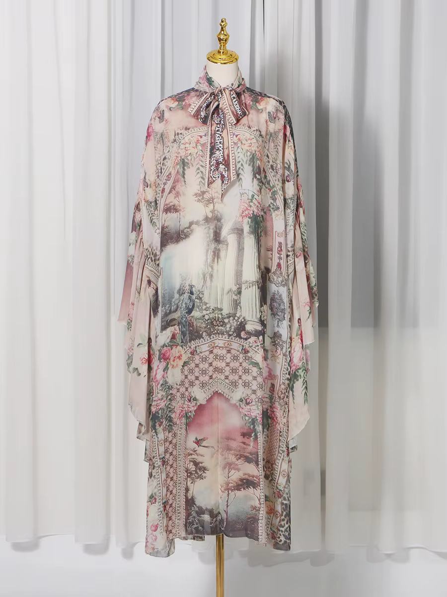 VGH Robes imprimées unies et assemblées pour femmes, col roulé, manches longues, style vintage éléga