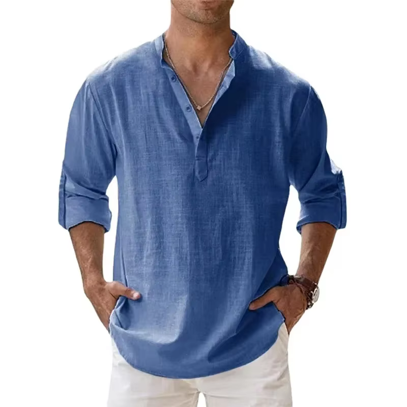 Chemises hawaïennes en coton et lin pour hommes, 10 couleurs!, décontractées, légères, à manches lon