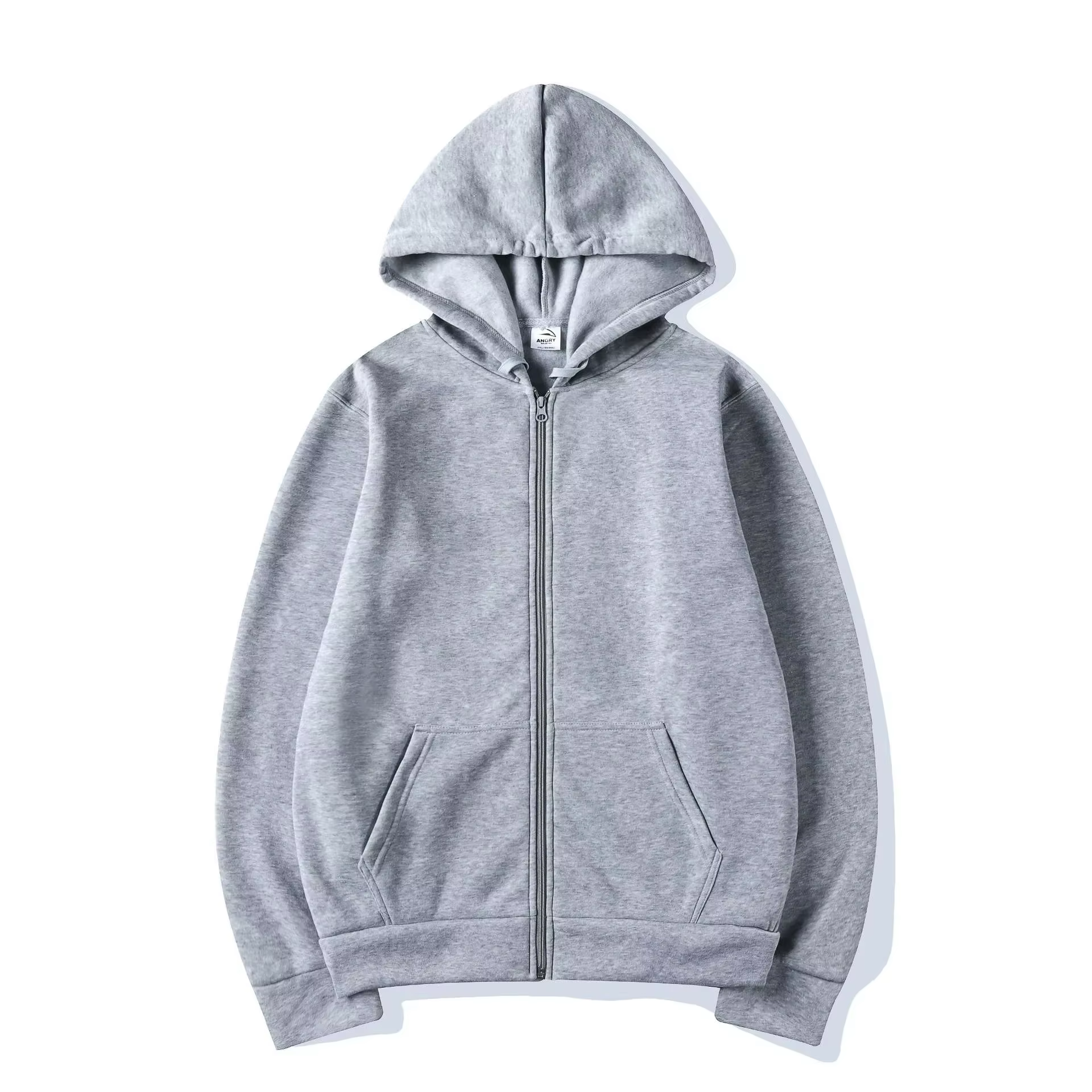 Sweat-shirt à capuche uni, finition lisse, fermeture éclair, automne/hiver, unisexe, manches longues