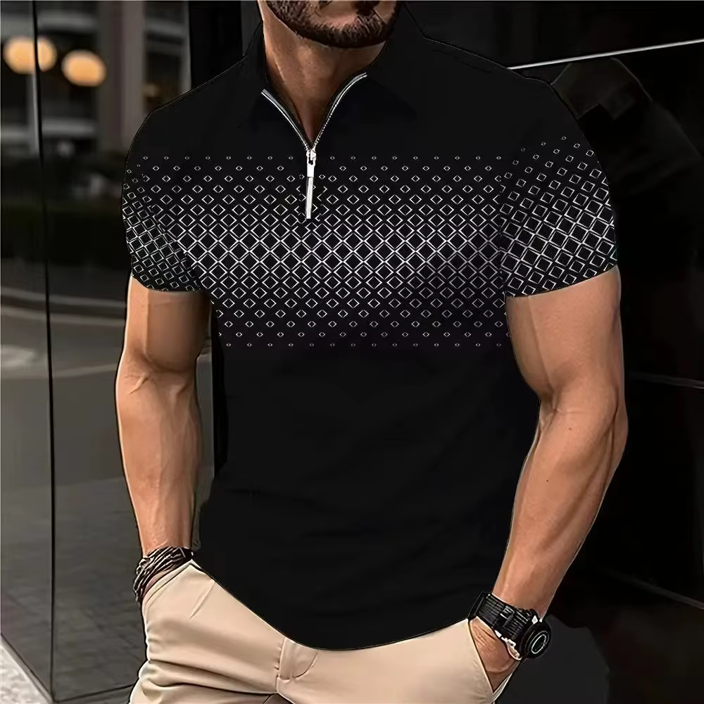 Polo pour homme d'été, mode sportive, à revers, décontracté, en polyester à séchage rapide, zippé, c