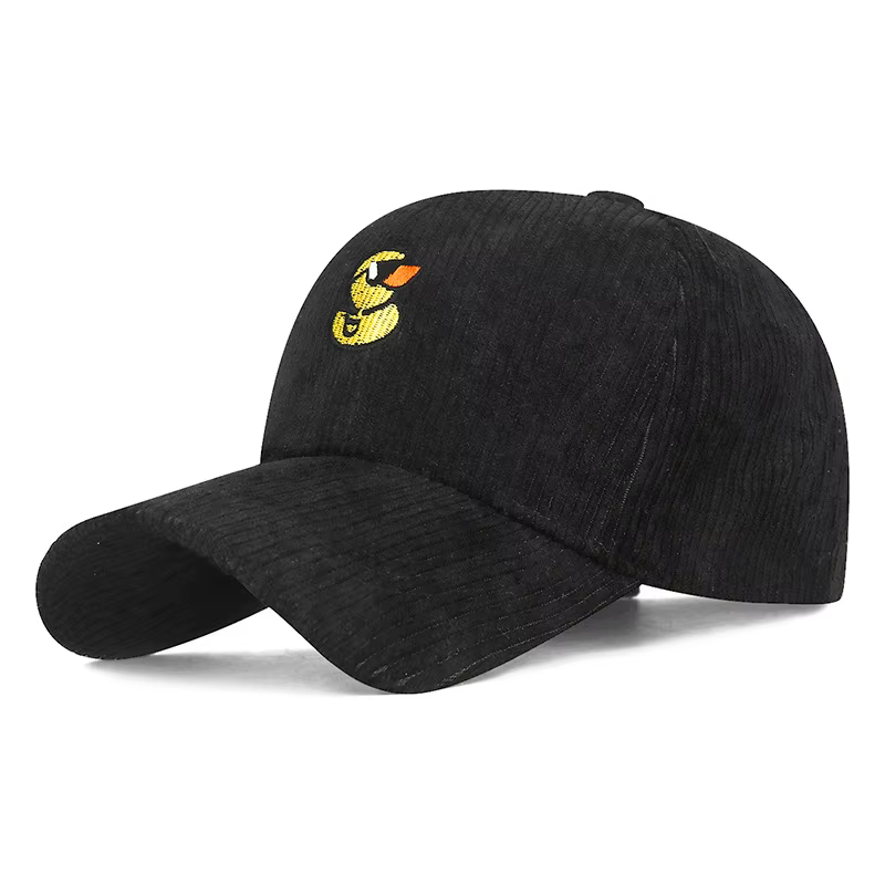 Casquette de baseball en velours côtelé canard jaune mignon broderie unisexe vintage chapeau de rela