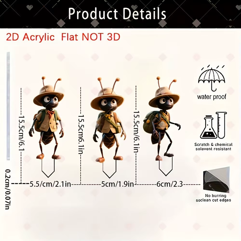 Ensemble de décoration de jardin en acrylique 2D plat, 3 pièces, réutilisable - Convient aux décorat
