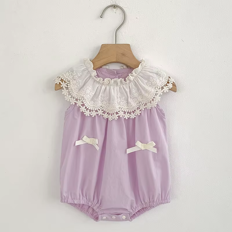 Robe en dentelle à col pétale pour sœurs, barboteuse pour bébés filles, vêtements d'été pour sœurs, 
