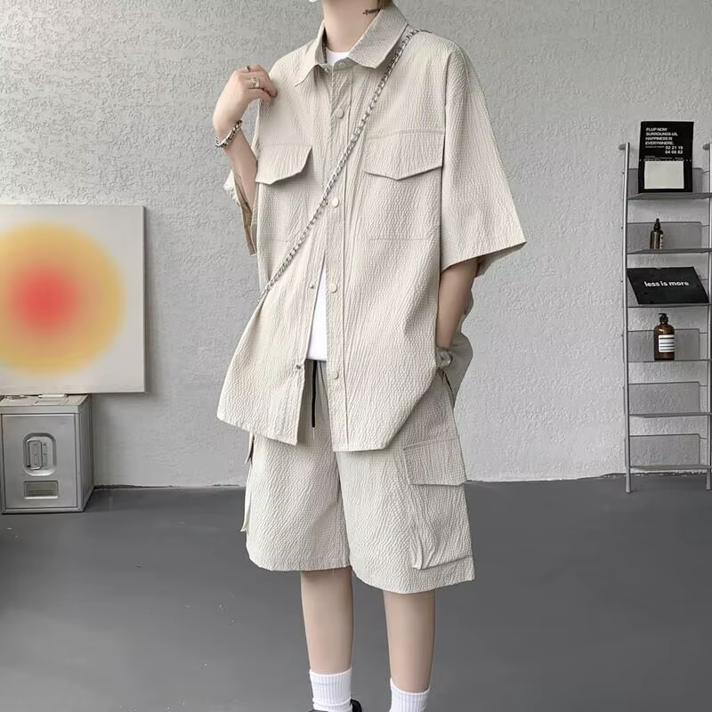 Ensemble chemise et Short de travail à manches courtes pour hommes, grand et grand, tenue d'été déco