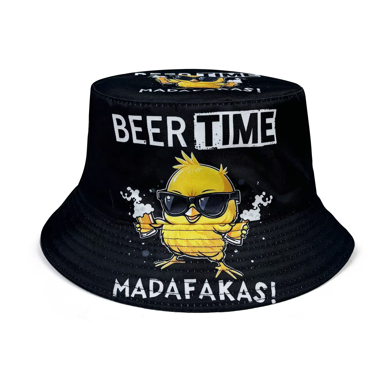 Cool Duck'Beer Time' Chapeau de pêcheur graphique 3D, design léger de canard de dessin animé avec lu
