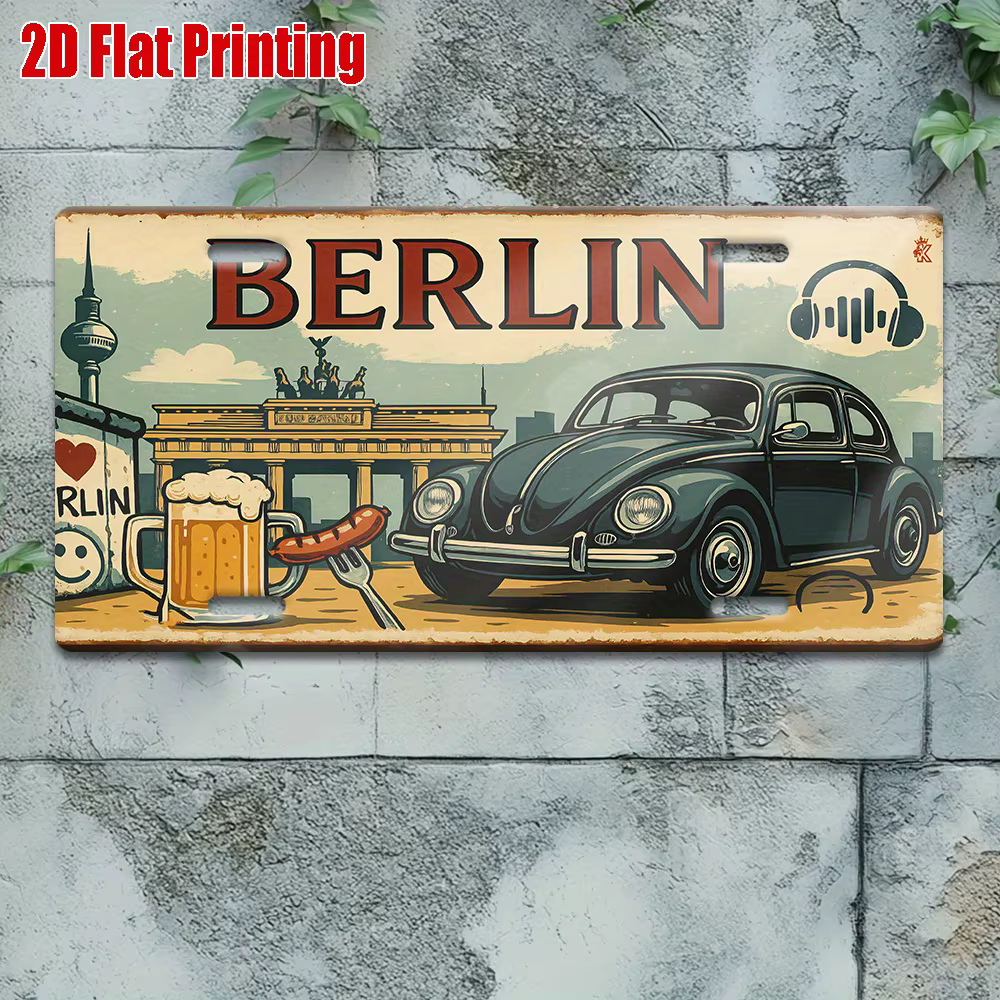2D plat, 1 plaque d'immatriculation rétro en métal, logo de bière de voiture de repère de Berlin, ad