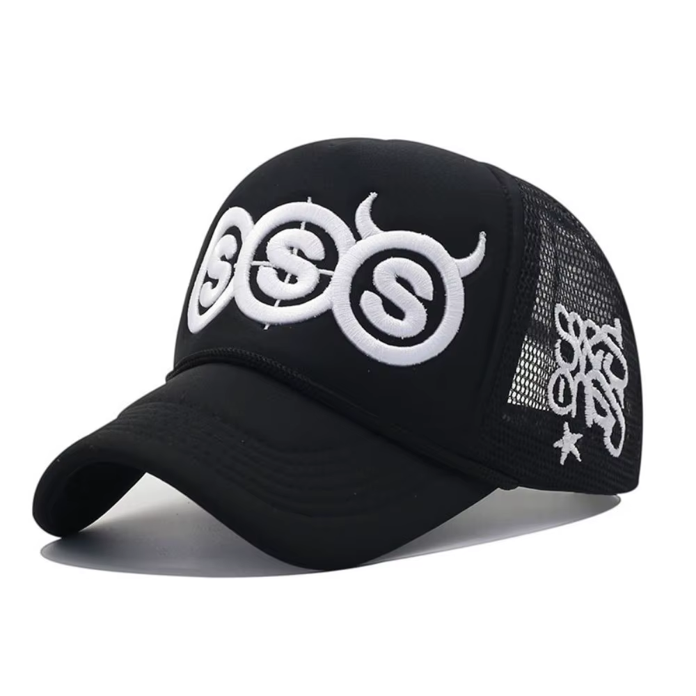 Casquette de camionneur ajustable style hip-hop avec broderie motif cornes du diable SSS, dos réglab