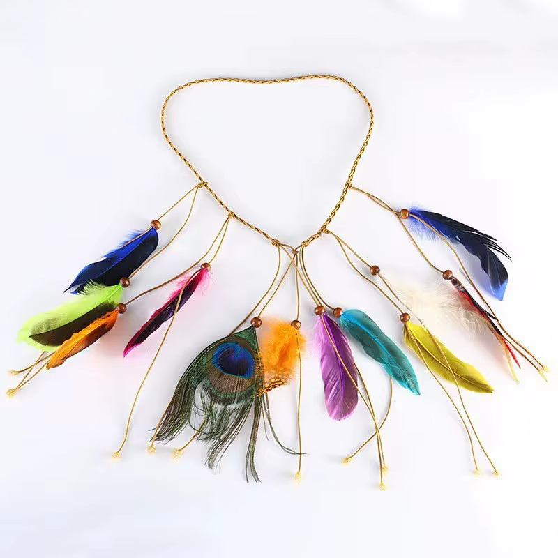 Serre-tête plumes de paon style bohème, accessoires ethniques pour sites touristiques, accessoires c