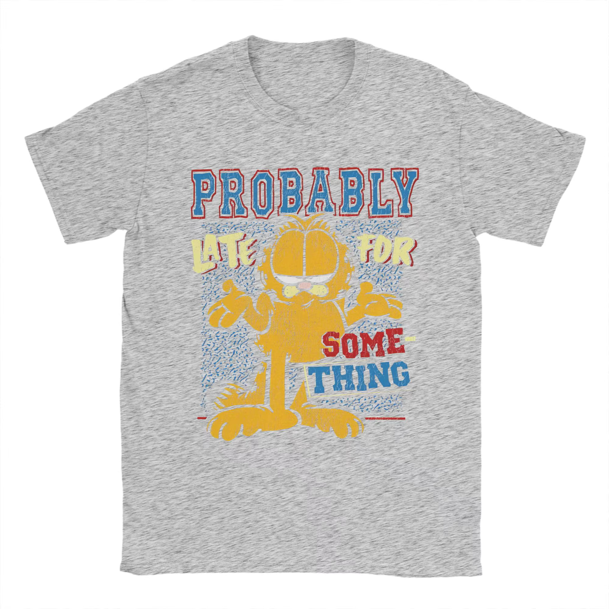 T-shirt Garfields Probablement en retard pour quelque chose, t-shirts décontractés en coton pour hom