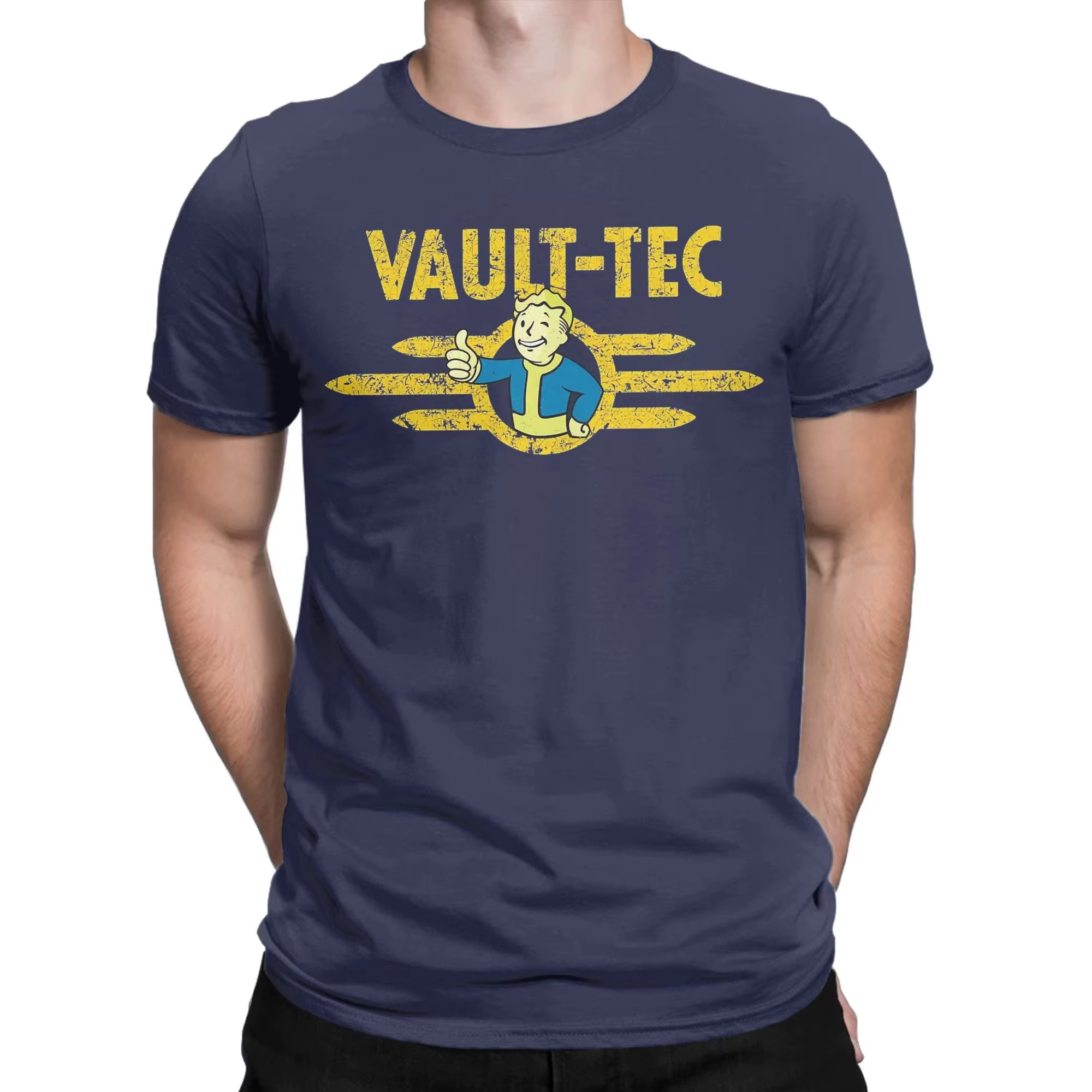 T-shirt Homme Distressed Vault-Tec 100% Coton Vêtements Loisirs Manches Courtes Col Rond Grande Tail