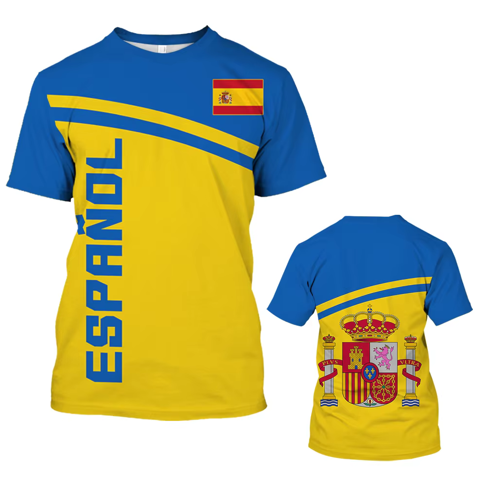 T-shirt à manches courtes vintage pour hommes, impression graphique espagnole, sensation 3D, t-shirt