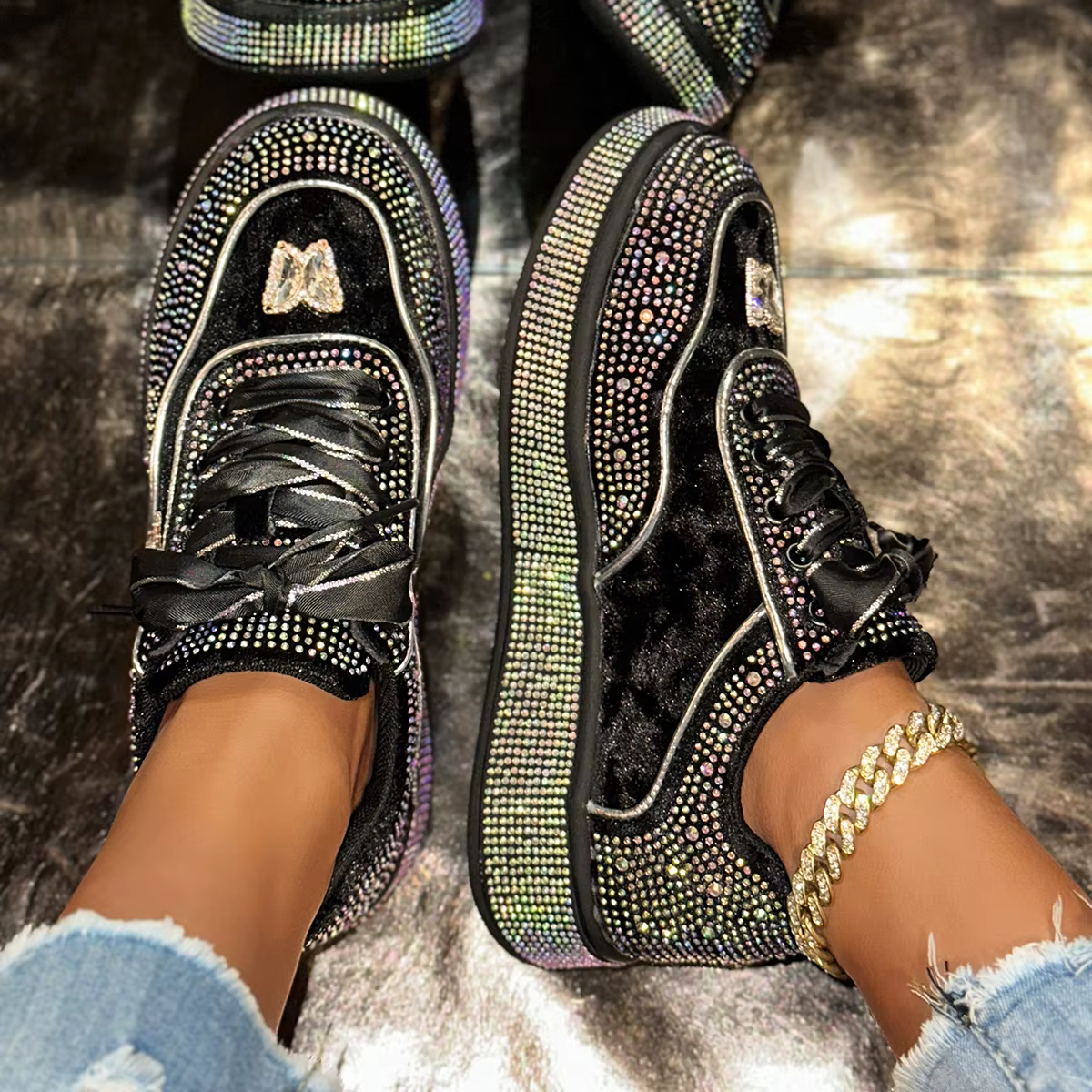 Designer De luxe femmes baskets plate-forme extérieure femme baskets femmes mode luxe strass dames c