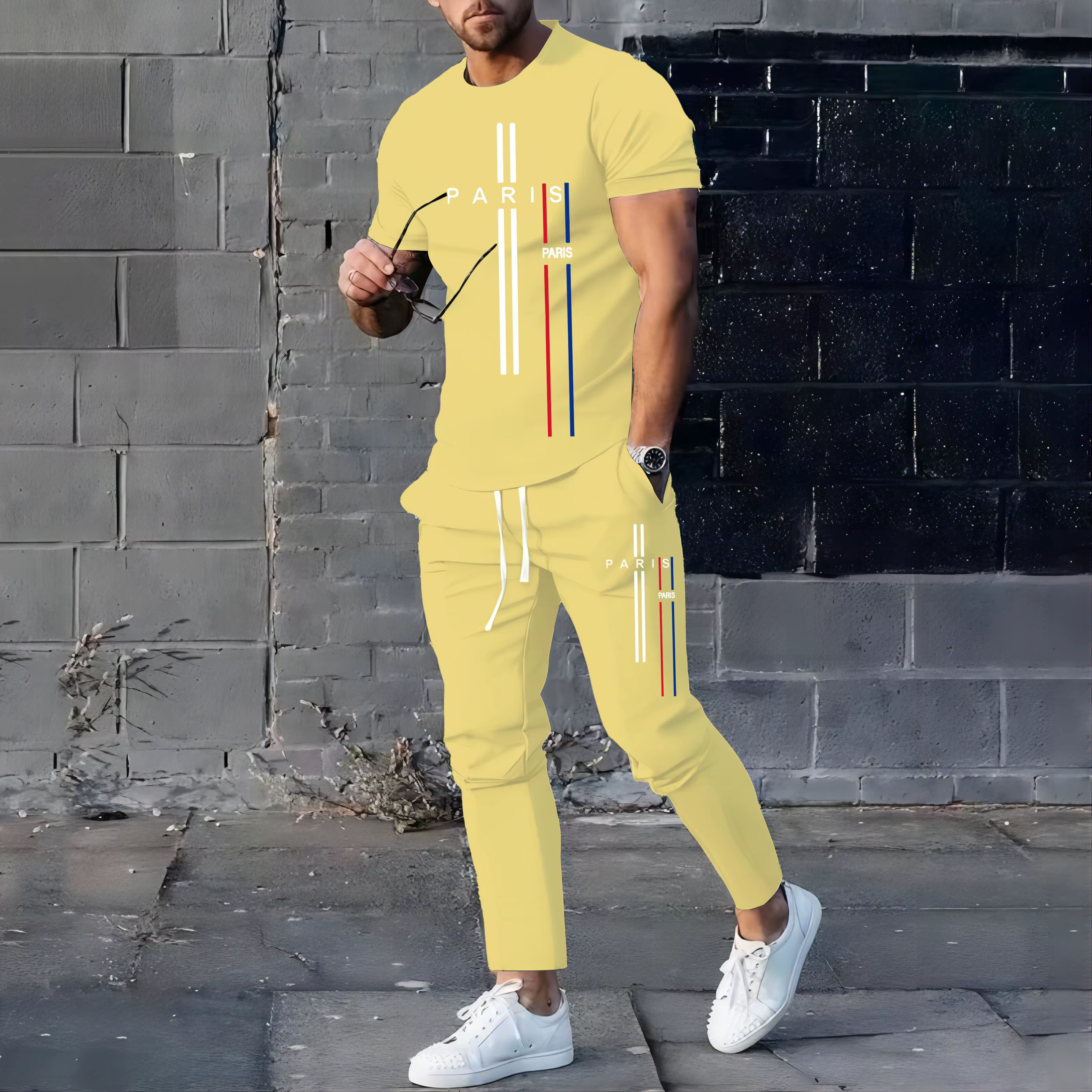 Vêtements de sport de Football pour hommes, T-shirt et pantalon, ensemble décontracté à manches cour