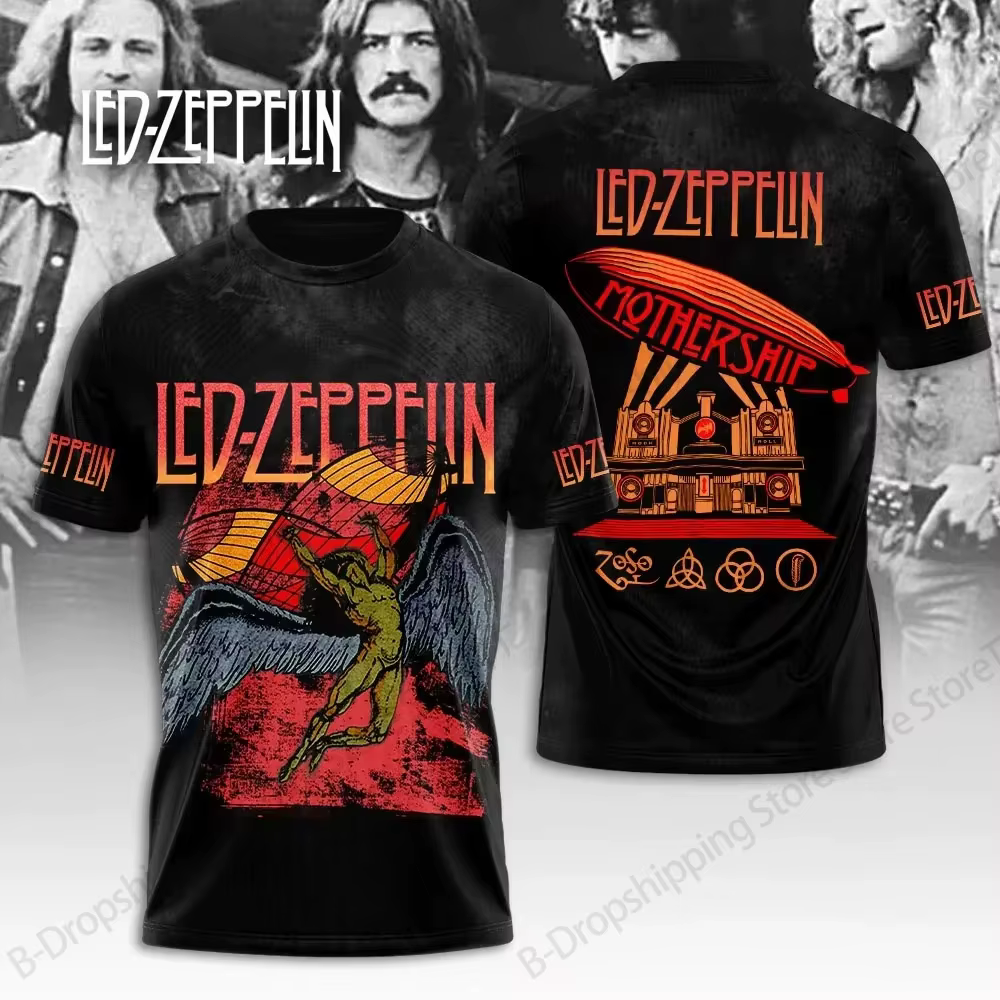 Nouveau T-shirt imprimé en 3D vintage Led Zeppelin pour hommes et femmes, mode hip-hop, manches cour
