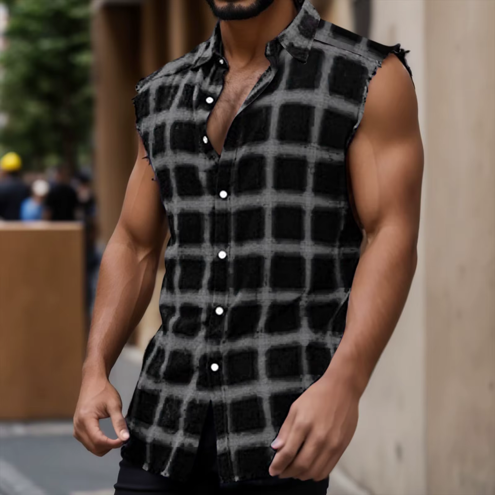 Débardeur pour hommes décontracté hommes mode d'été décontracté Plaid imprimé ponçage sans manches t