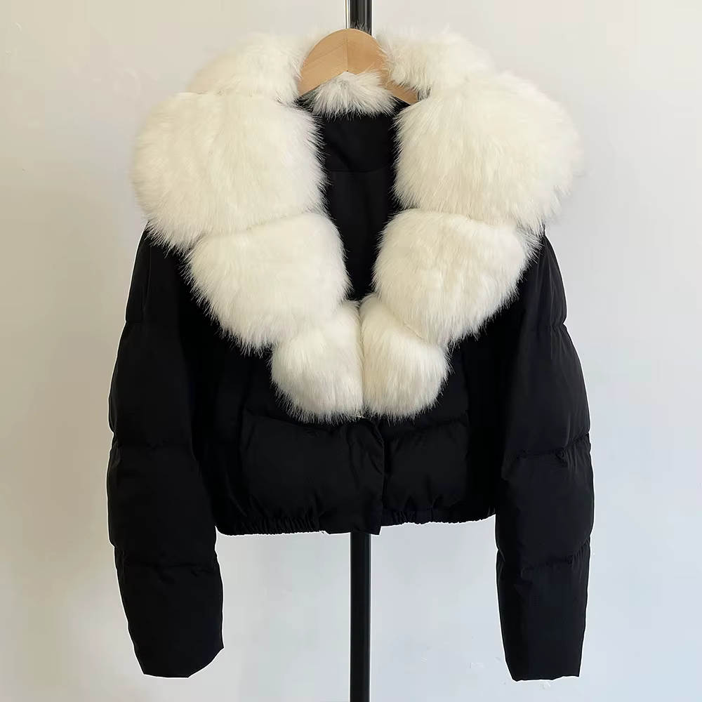 Vente en gros 2025 doudoune hiver court col détachable fausse fourrure col veste femmes épais 90% du