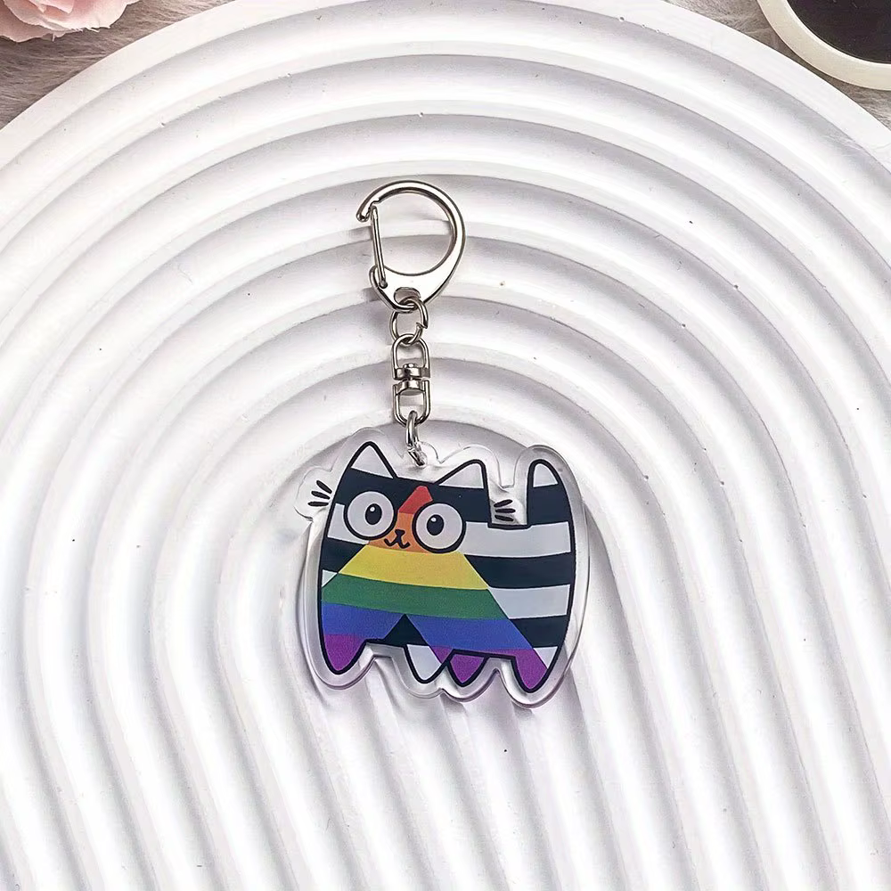 Porte-clés de voiture en acrylique chat coloré, accessoire pendentif, sac à dos de dessin animé mign