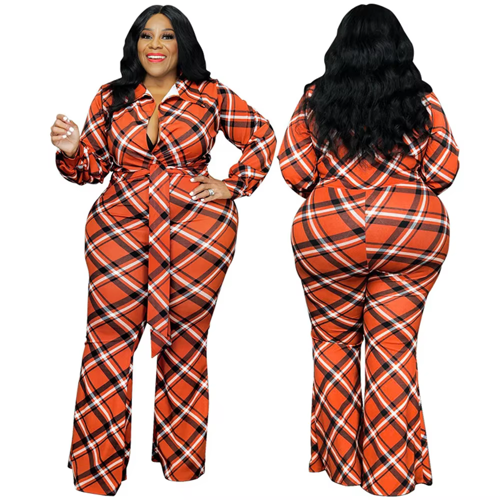 Grande taille vêtements pour femmes combinaisons barboteuses imprimé jambe large bouton à lacets XL-