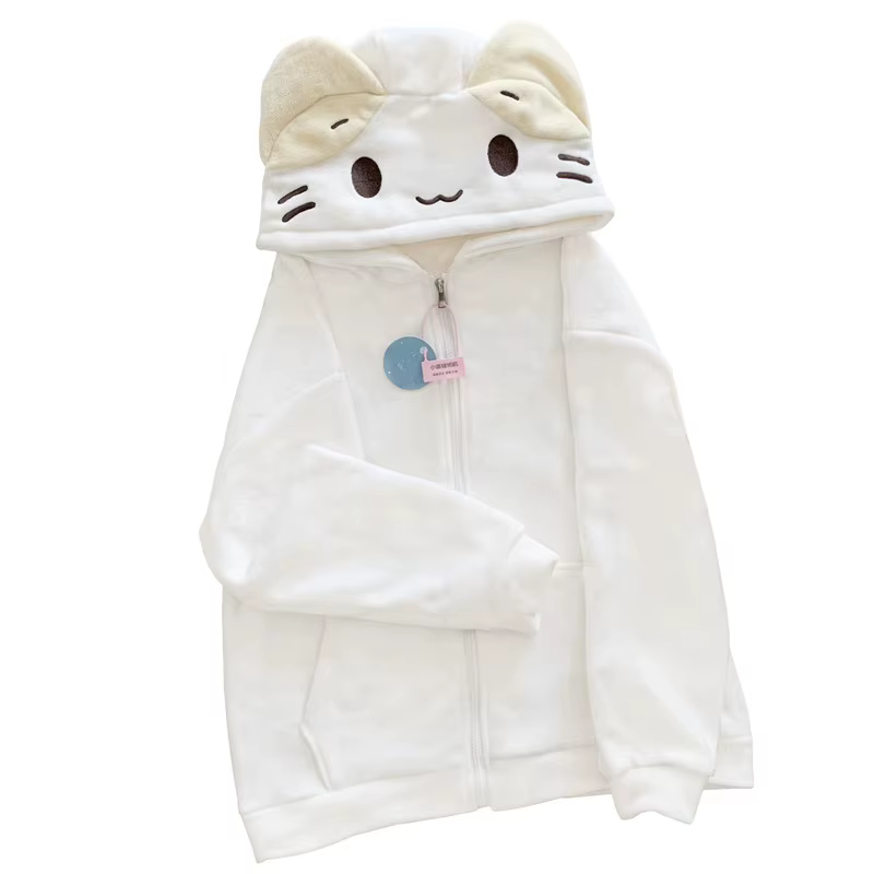 Masyumaro moelleux Fuwa Nyanko chat sweat à capuche zippé polaire vêtements d'extérieur hauts Anime 