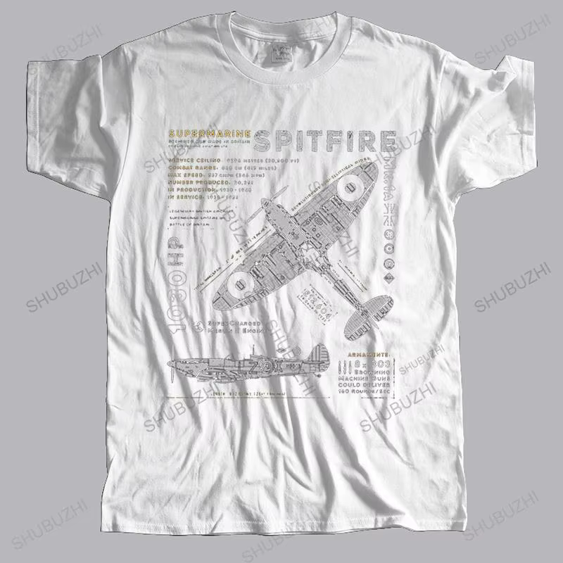 T-shirt manches courtes homme, en coton, à la mode, avec avion pilote de guerre WW2, Supermarine Spi