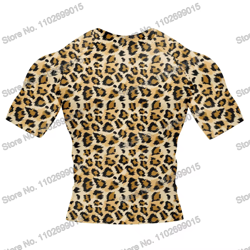 Léopard Vêtements de surf Maillot de bain Hommes Rash Guard Manche courte Protection UV Plongée Mail