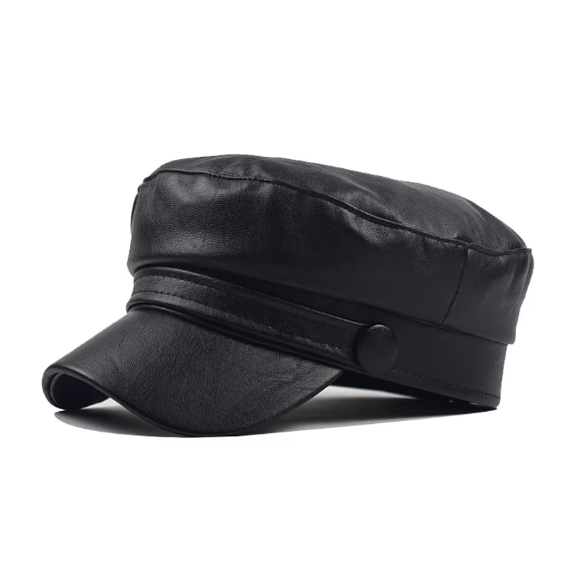 Casquettes militaires unisexes en cuir PU, chapeaux de marin pour femmes et hommes, noir et gris, ca
