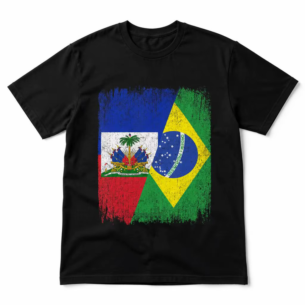 T-shirt rétro pour homme, drapeau Haïti-Brésil, fierté haïtienne et brésilienne, 100% coton, vêtemen