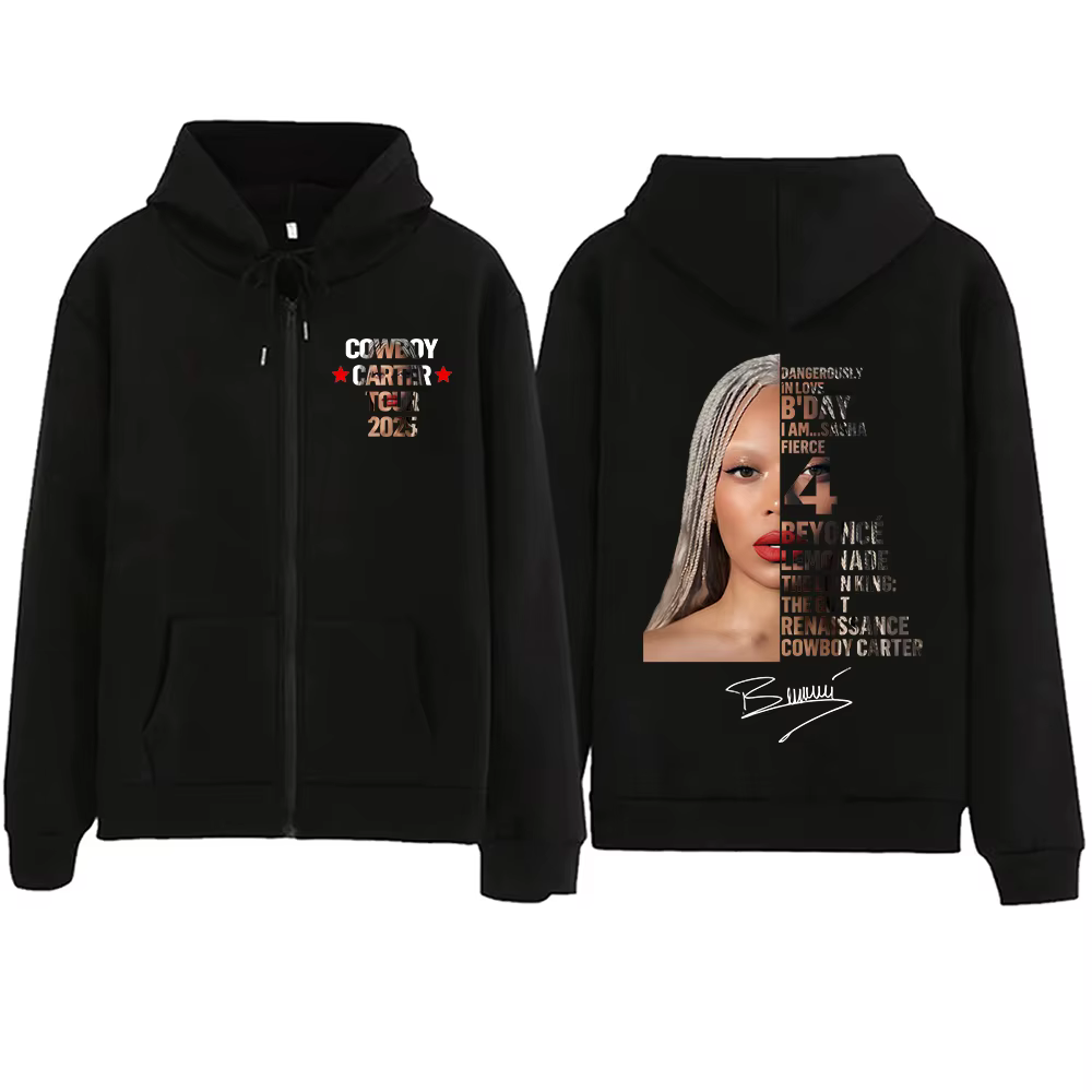 Beyoncé COWBOY CARTER TOUR 2025 sweat à capuche avec fermeture éclair imprimé graphique mode décontr