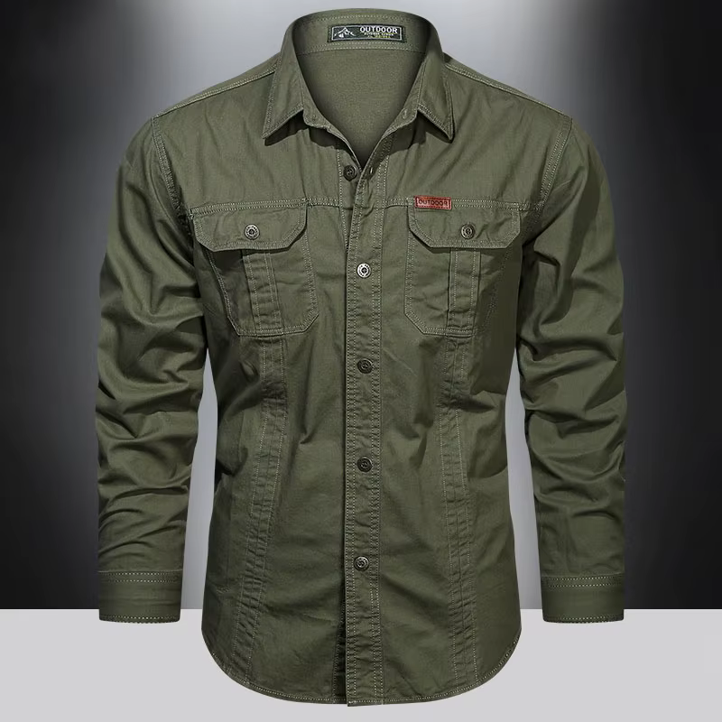 Chemise Cargo à manches longues pour hommes, chemises décontractées en coton, de haute qualité, surc