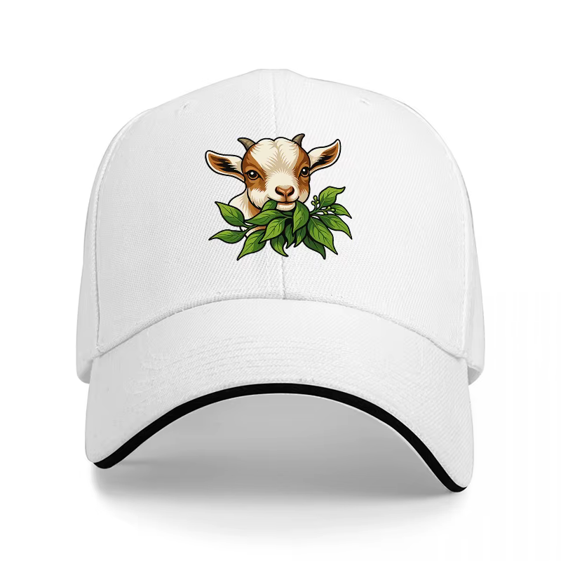 Casquette de baseball noire avec motif visage de chèvre et feuilles, imprimé animal, réglable, pour 