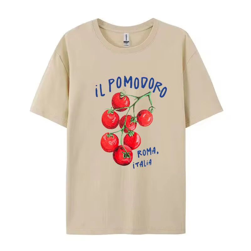 T-Shirt manches courtes col rond femme, décontracté, imprimé tomate, mignon, esthétique, chemise de 