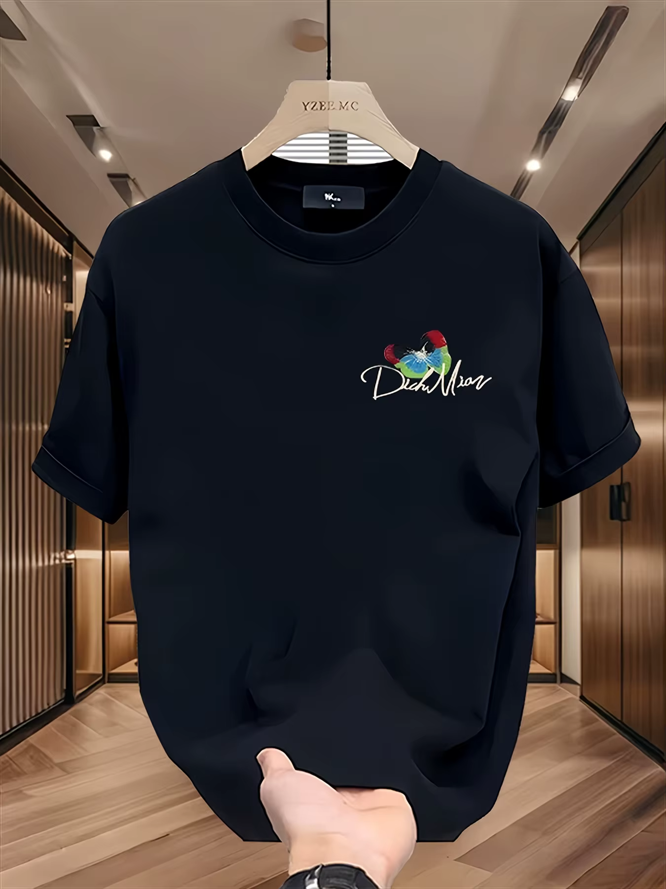 T-shirt imprimé de marque tendance à manches courtes, haut polyvalent en pur coton épais pour homme,