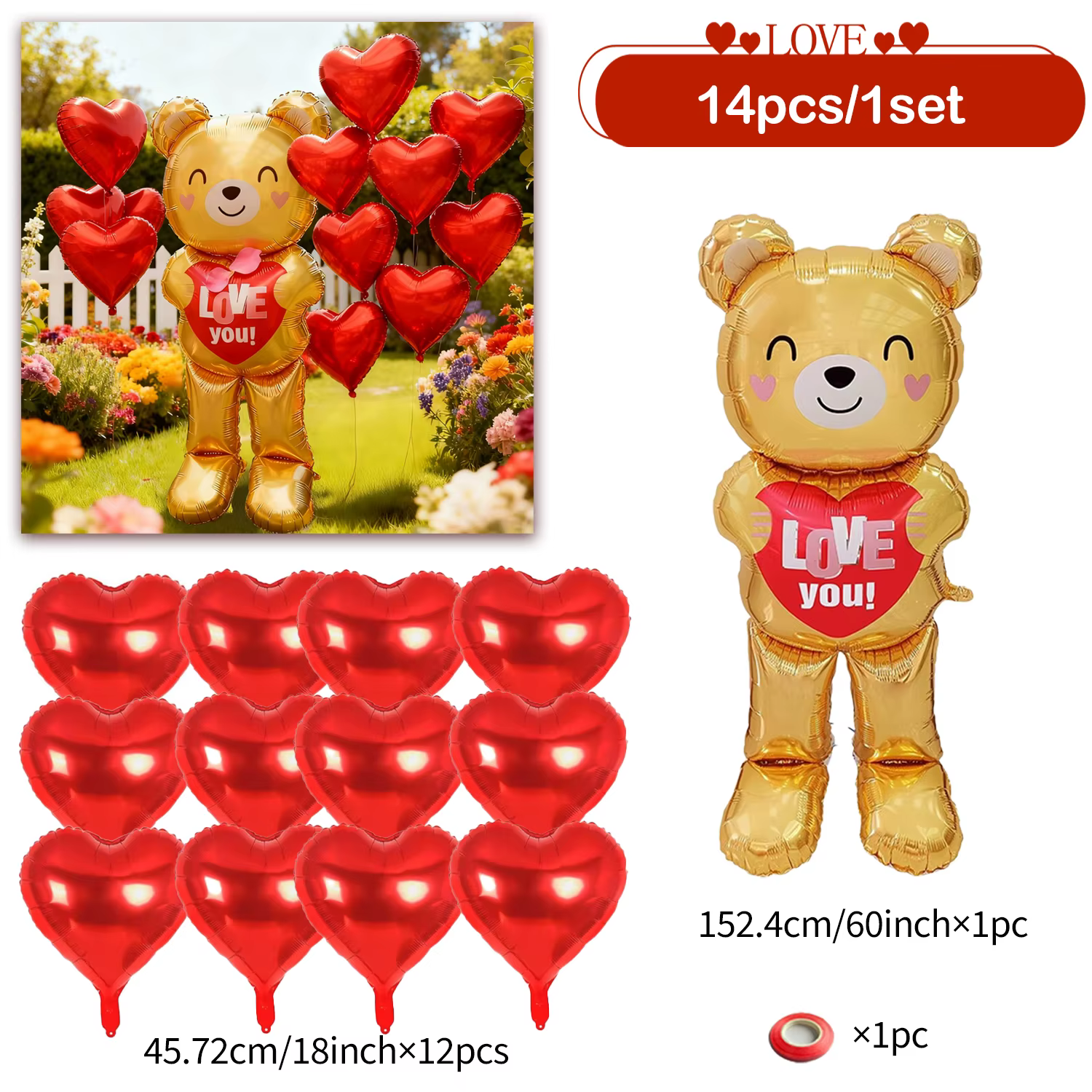 Ensemble de ballons Embrace Love Bear avec ballon en film d'aluminium Love de 18 pouces, décoration 