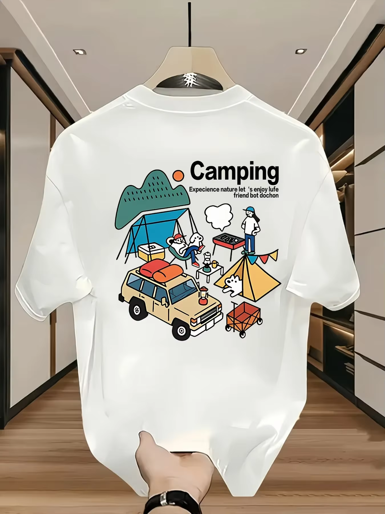 T-shirt pour homme Camping Adventure, imprimé graphique, décontracté, en coton, manches courtes, str