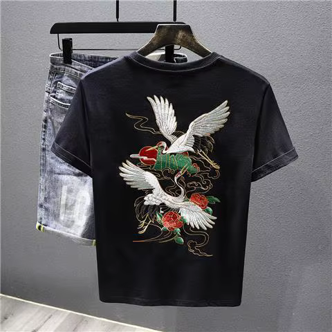 Tendance nationale T-shirt à manches courtes hommes 2025 nouveau T-shirt brodé haut décontracté d'ét