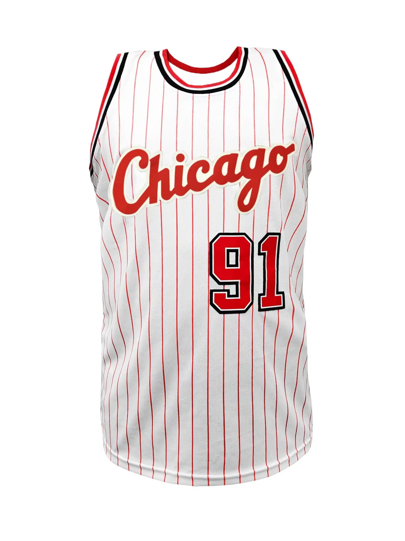 Hommes Chicago # Maillot de basket-ball imprimé 91, sans manches, respirant, à rayures rétro, unifor