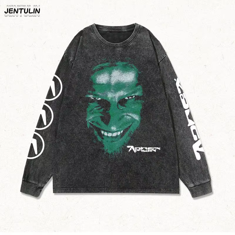 Hommes vêtements noir Aphex Twin Goth lavé vieux décontracté Vintage bande Punk Rock surdimensionné 