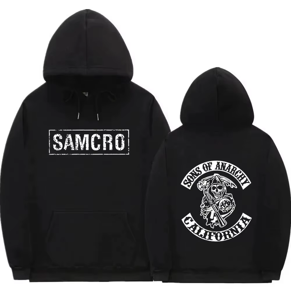 Sweat à capuche imprimé double face Sons of Anarchy SAMCRO, design de marque de mode pour hommes et 