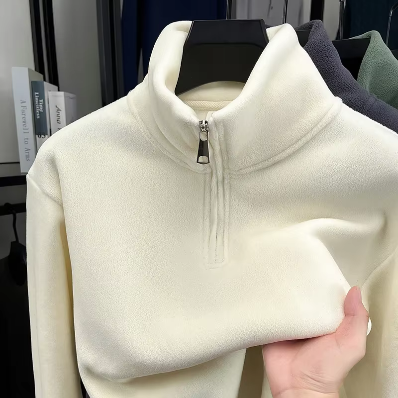 Sweat à capuche en velours pour hommes, manches longues, col haut, fermeture éclair, couleur unie, m